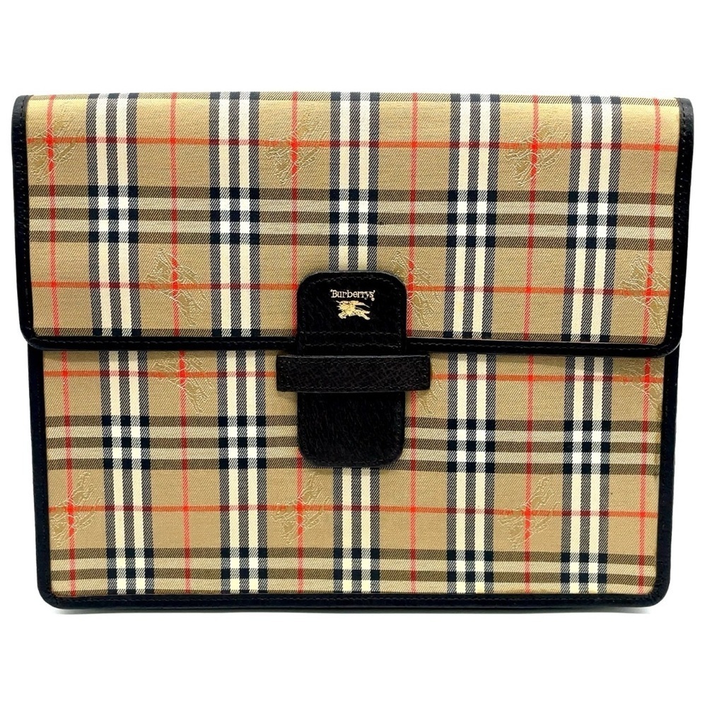 Auth Burberry Nova Check Shadow Horse Canvas Beige Clutch bag